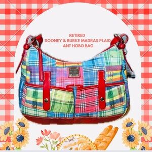 Dooney & Bourke Madras Plaid Picnic Ants Hobo Shoulder Bag With Leather Accents